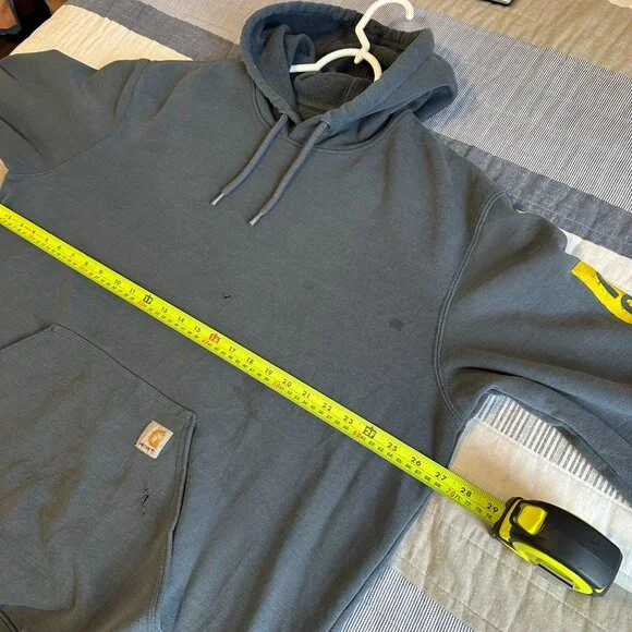 Carhartt Hoodie Sweatshirt Mens XL Gray Yellow Distressed Grunge Long Sleeve - Picture 8 of 10